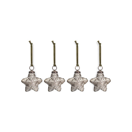 Riyara Glass Star Baubles - Silver Sparkle - Set of 4