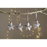Riyara Glass Star Baubles - Silver Sparkle - Set of 4