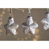 Riyara Glass Star Baubles - Silver Sparkle - Set of 4