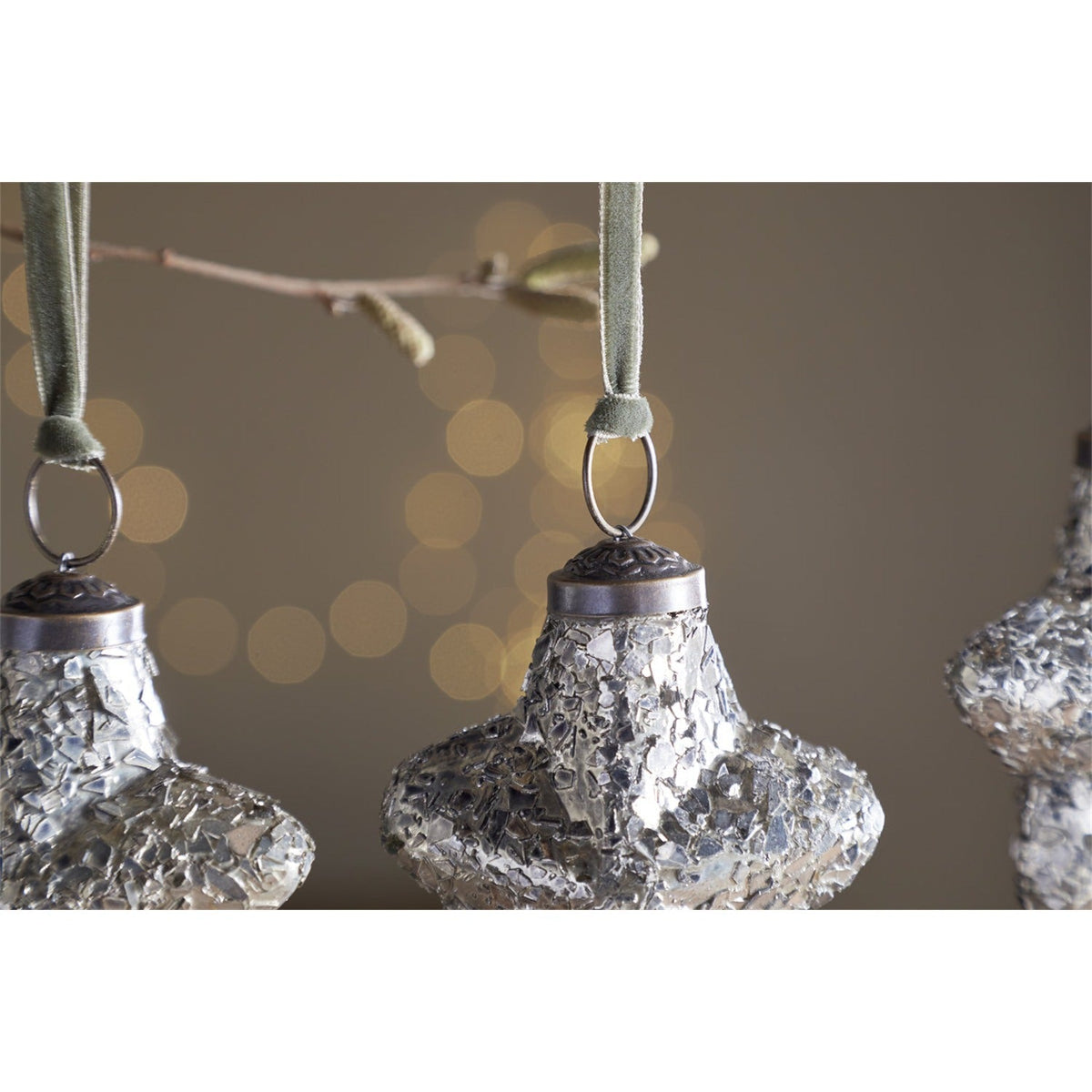 Riyara Glass Star Baubles - Silver Sparkle - Set of 4