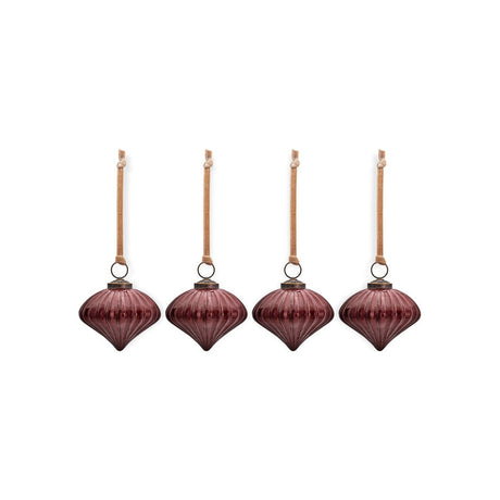 Nagala Ribbed Glass Baubles - Merlot - Set of 4