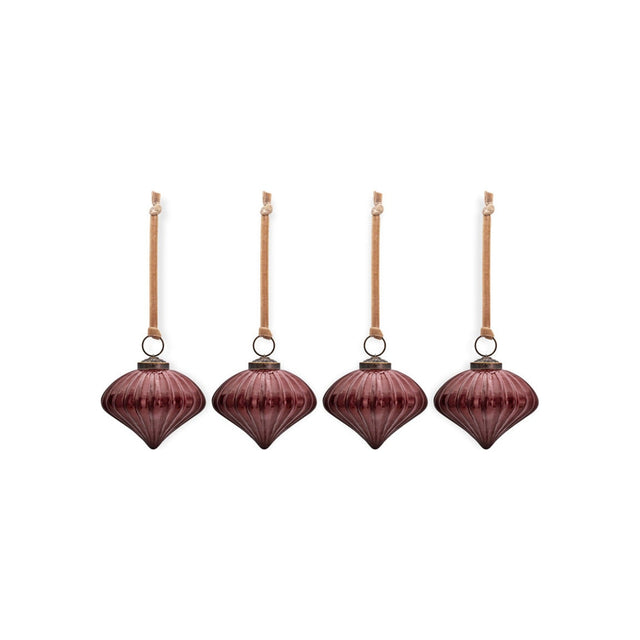 Nagala Ribbed Glass Baubles - Merlot - Set of 4
