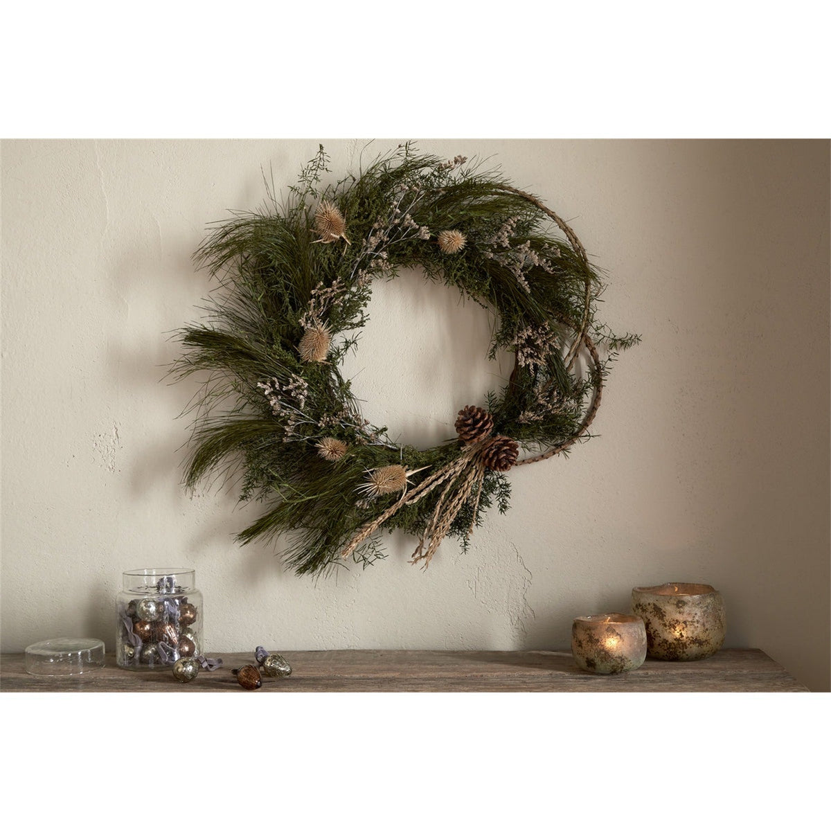 Adiela Thistle Christmas Wreath - Natural & Moss