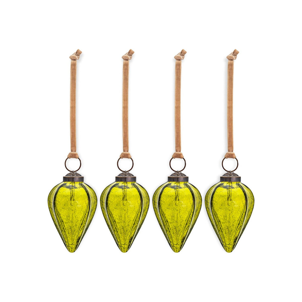 Khela Teardrop Recycled Glass Baubles - Moss - Set of 4