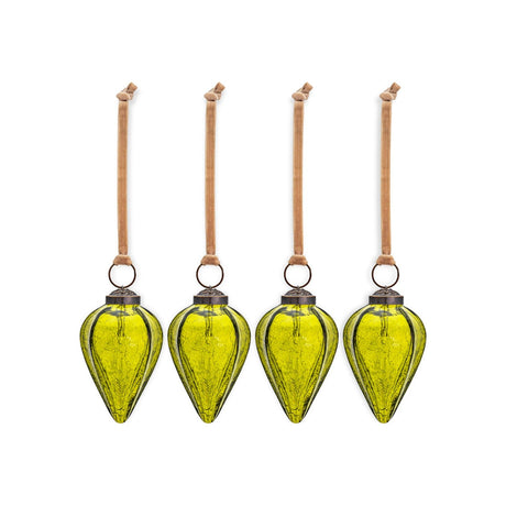 Khela Teardrop Recycled Glass Baubles - Moss - Set of 4