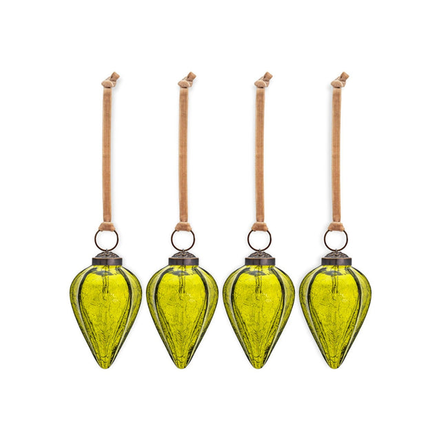 Khela Teardrop Recycled Glass Baubles - Moss - Set of 4