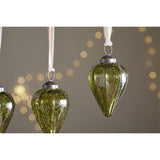 Khela Teardrop Recycled Glass Baubles - Moss - Set of 4