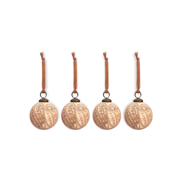 Kecci Etched Glass Baubles - Antique Pink - Set of 4