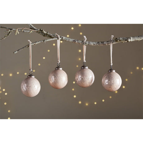 Kecci Etched Glass Baubles - Antique Pink - Set of 4