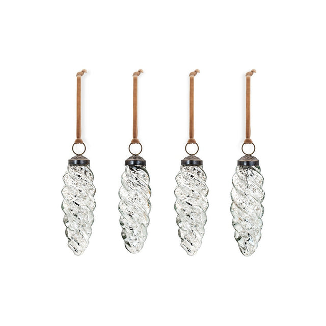 Athardi Drop Baubles - Antique Silver - Set of 4