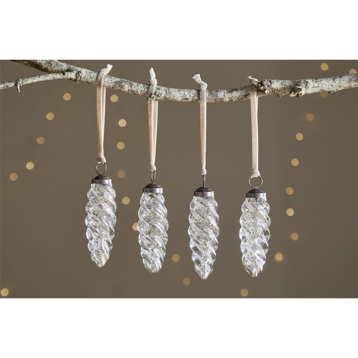 Athardi Drop Baubles - Antique Silver - Set of 4