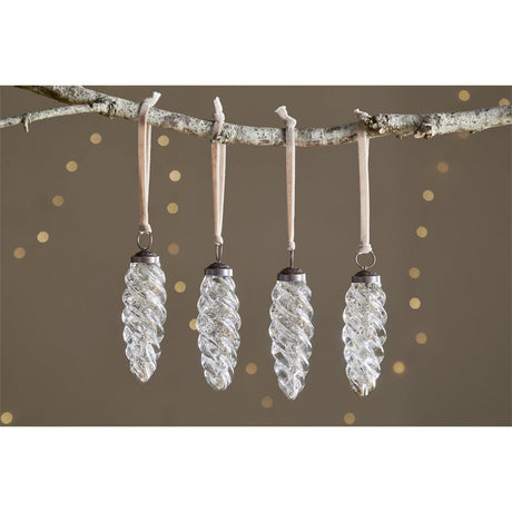 Athardi Drop Baubles - Antique Silver - Set of 4