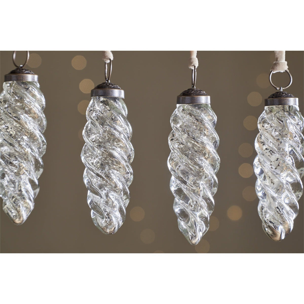 Athardi Drop Baubles - Antique Silver - Set of 4