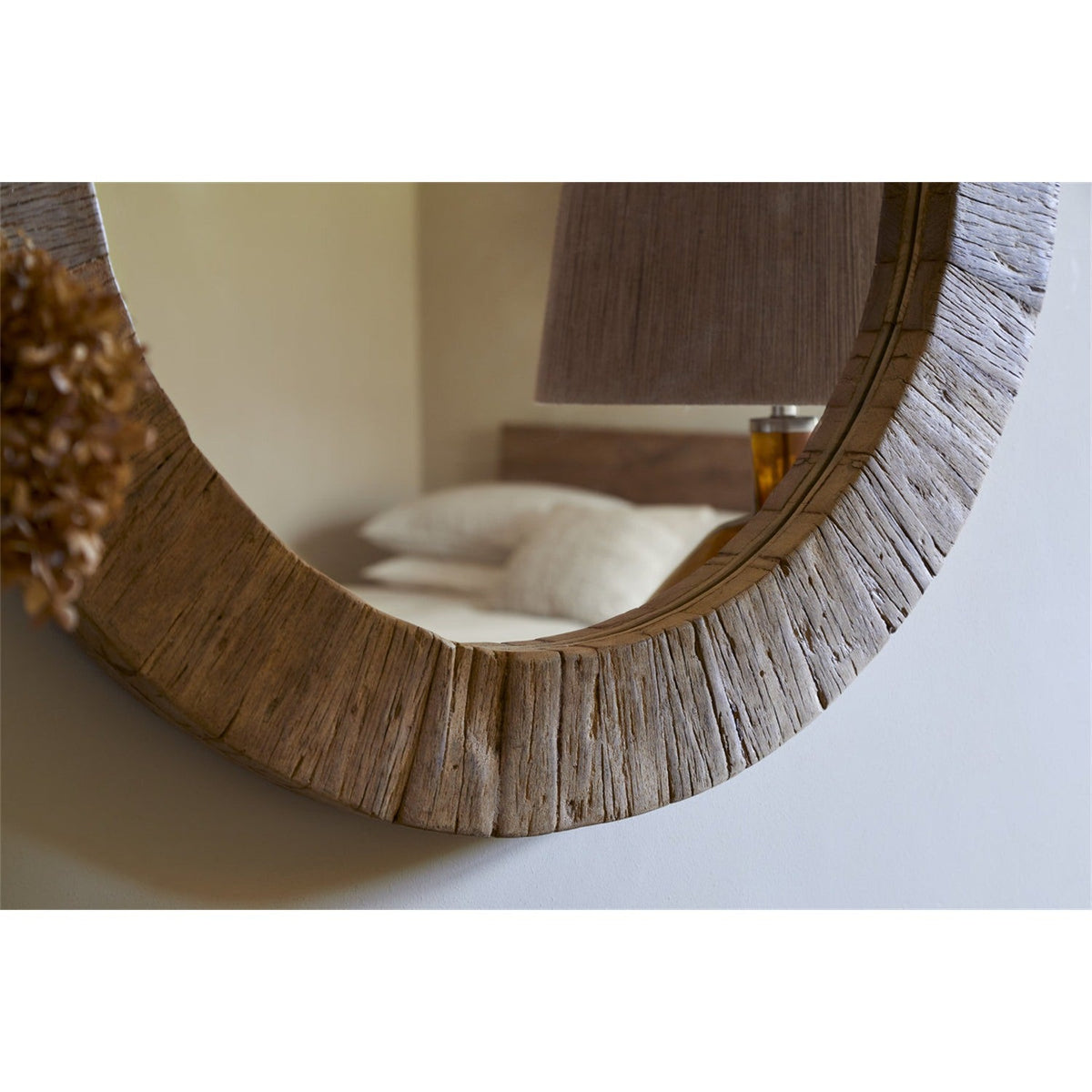 Ibo Small Reclaimed Wood Round Wall Mirror - Natural