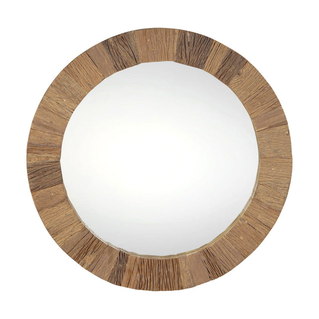 Ibo Small Reclaimed Wood Round Wall Mirror - Natural