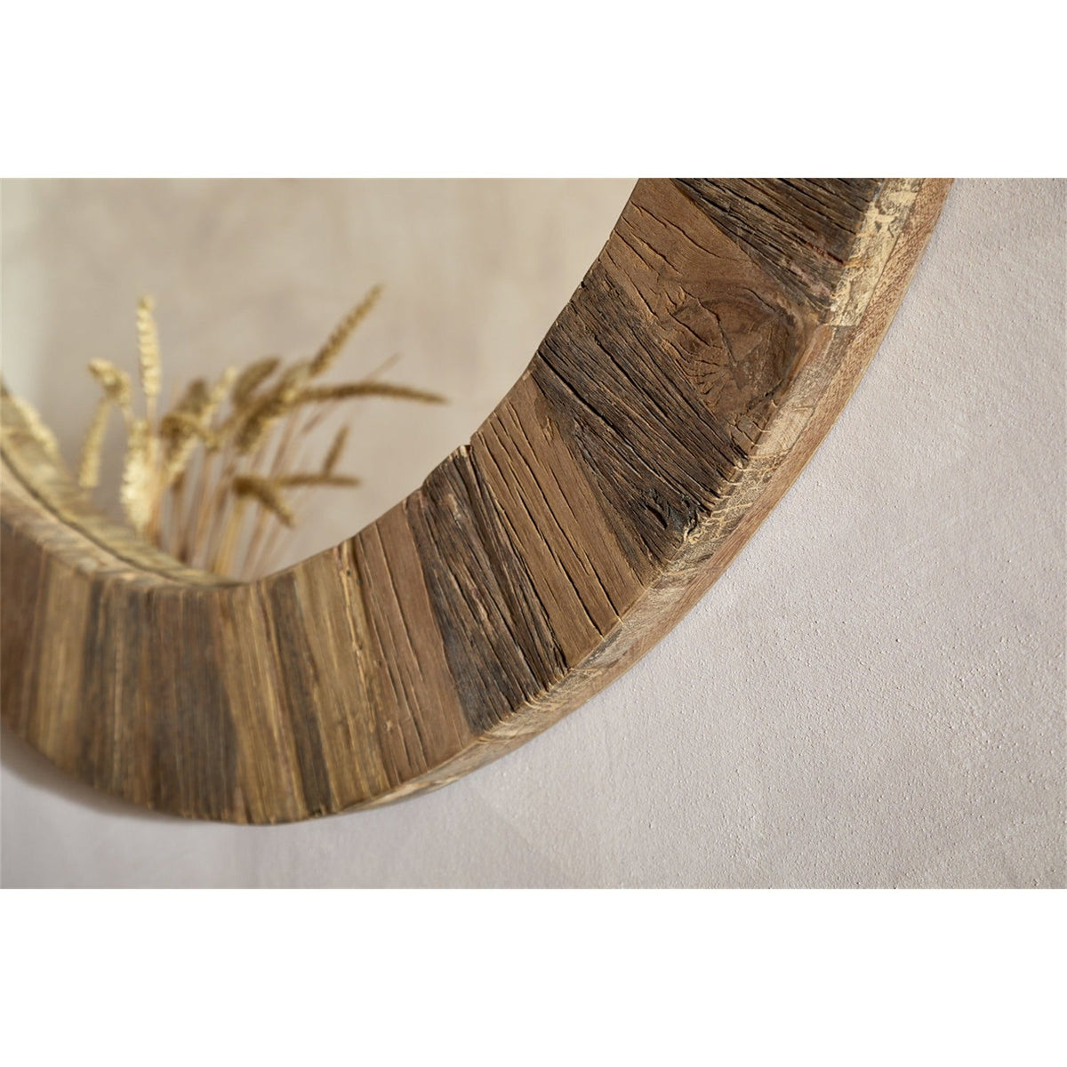 Ibo Large Reclaimed Wood Round Wall Mirror - Natural