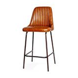 Harsha Ribbed Leather Counter Stool - Aged Tan
