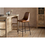 Harsha Ribbed Leather Counter Stool - Aged Tan