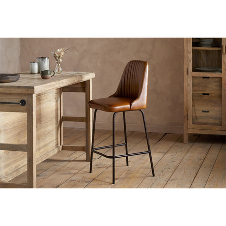 Harsha Ribbed Leather Counter Stool - Aged Tan