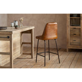 Harsha Ribbed Leather Counter Stool - Aged Tan
