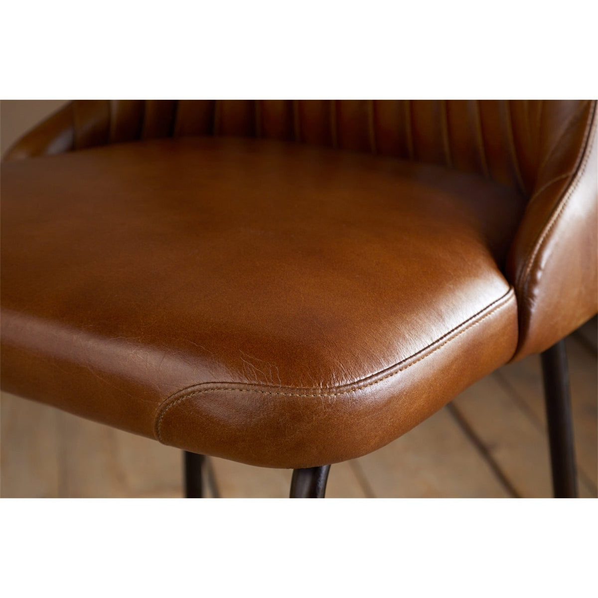 Harsha Ribbed Leather Counter Stool - Aged Tan