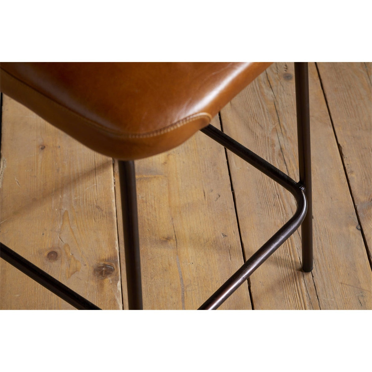 Harsha Ribbed Leather Counter Stool - Aged Tan