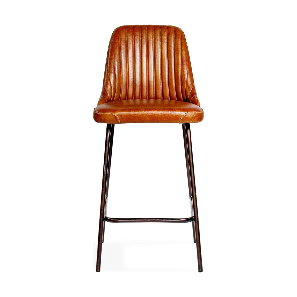 Harsha Ribbed Leather Counter Stool - Aged Tan