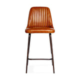 Harsha Ribbed Leather Counter Stool - Aged Tan