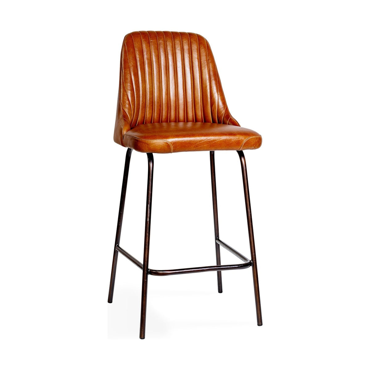 Harsha Ribbed Leather Counter Stool - Aged Tan