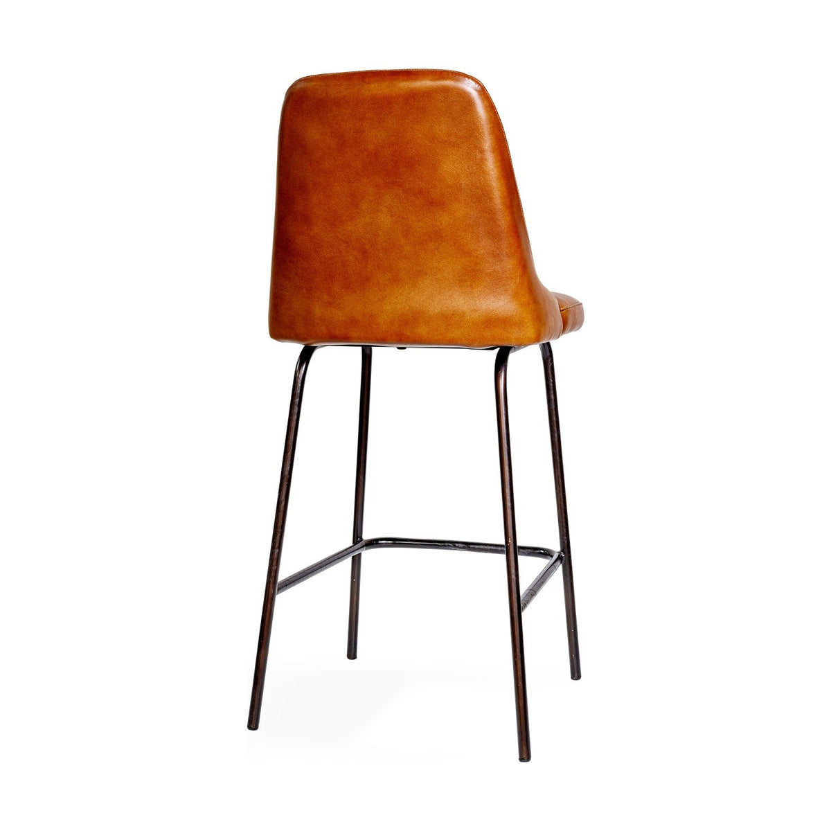 Harsha Ribbed Leather Counter Stool - Aged Tan