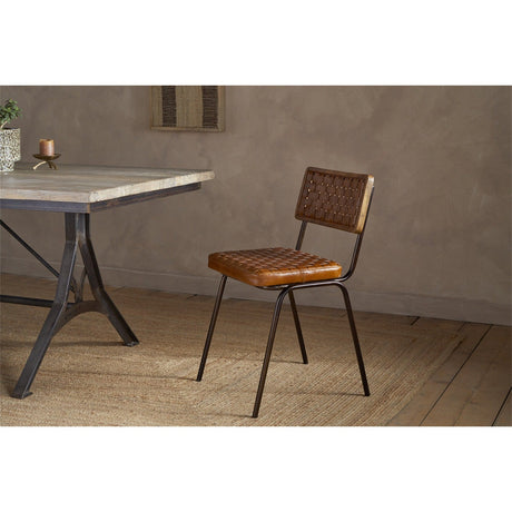 Amala Woven Leather & Iron Dining Chair - Aged Tan