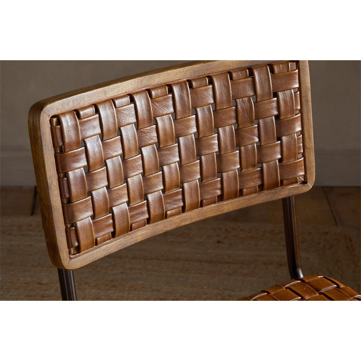 Amala Woven Leather & Iron Dining Chair - Aged Tan