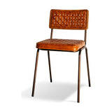 Amala Woven Leather & Iron Dining Chair - Aged Tan