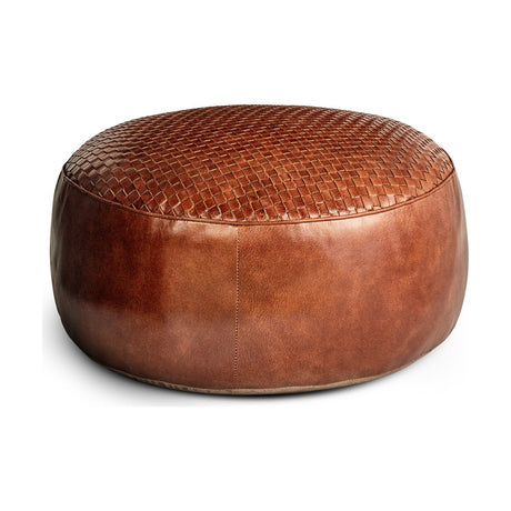 Farida Woven Leather Pouffe - Chocolate Brown