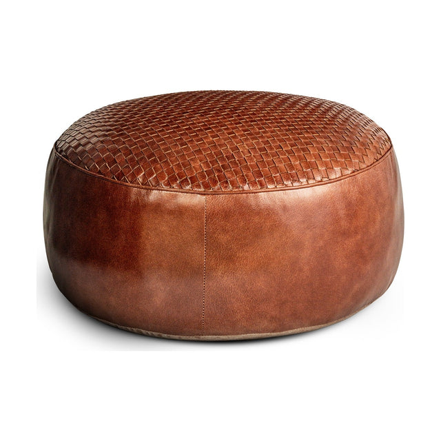 Farida Woven Leather Pouffe - Chocolate Brown