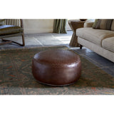 Farida Woven Leather Pouffe - Chocolate Brown