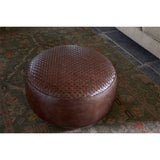 Farida Woven Leather Pouffe - Chocolate Brown