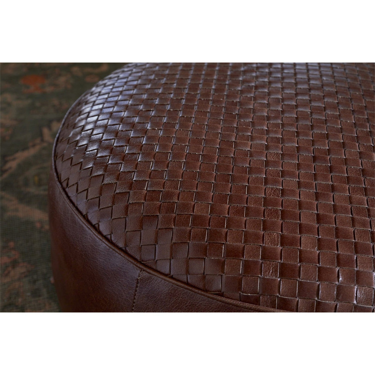 Farida Woven Leather Pouffe - Chocolate Brown