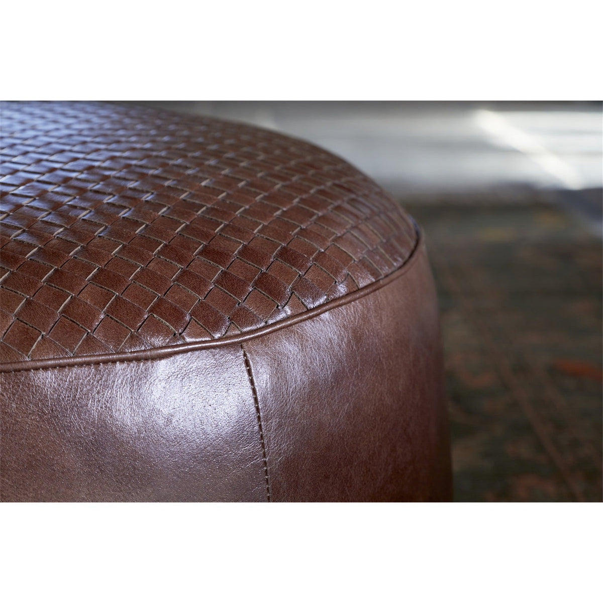 Farida Woven Leather Pouffe - Chocolate Brown