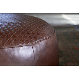 Farida Woven Leather Pouffe - Chocolate Brown
