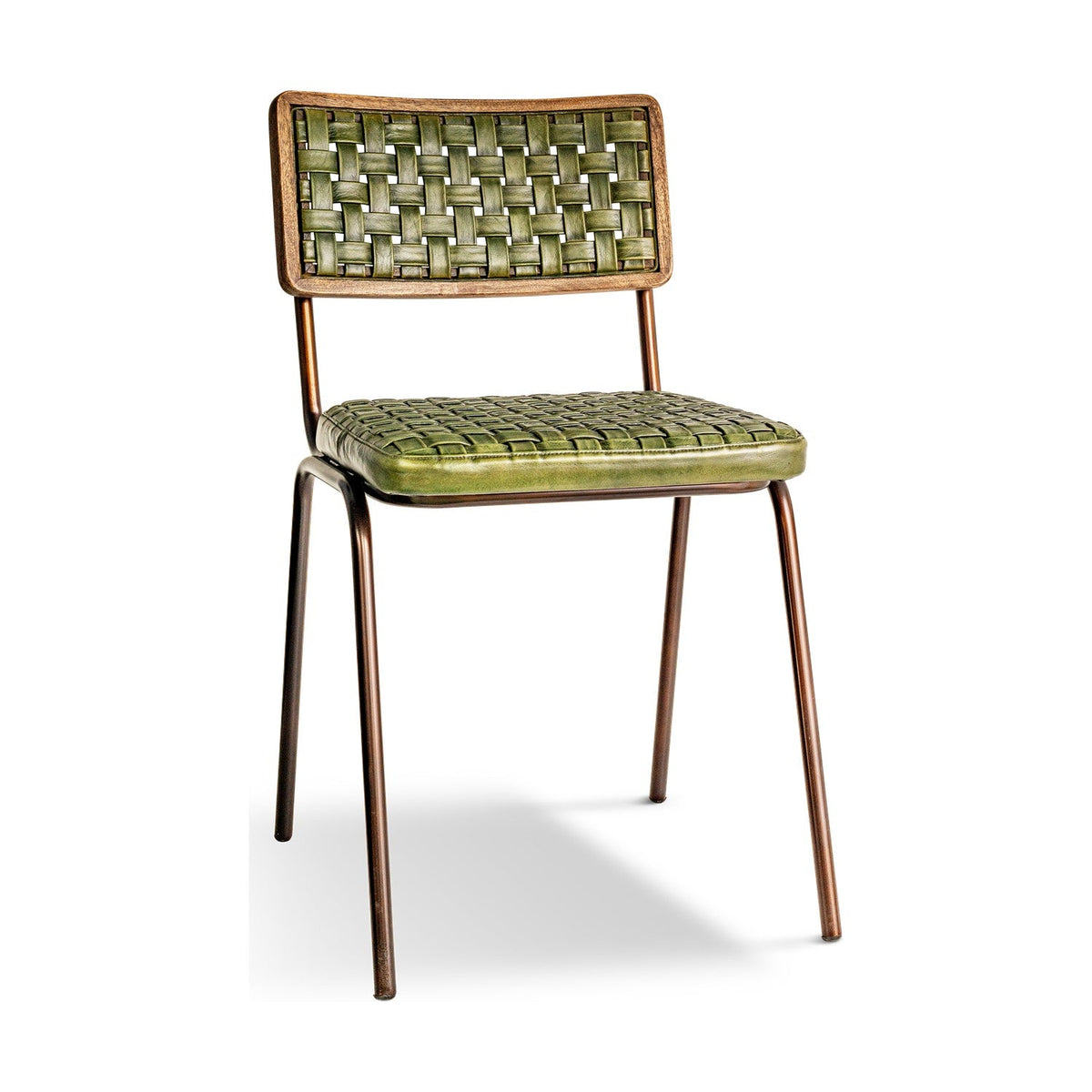 Amala Leather Weave & Iron Dining Chair - Rich Green