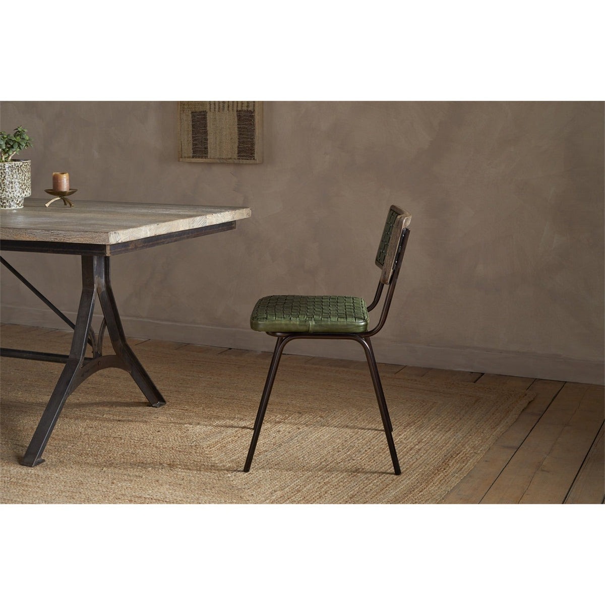 Amala Leather Weave & Iron Dining Chair - Rich Green