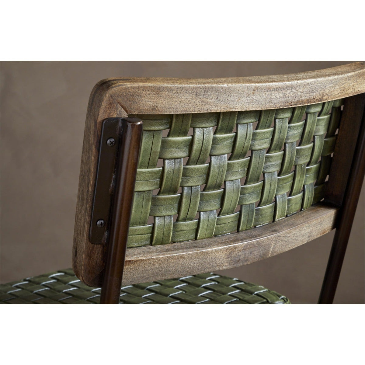 Amala Leather Weave & Iron Dining Chair - Rich Green