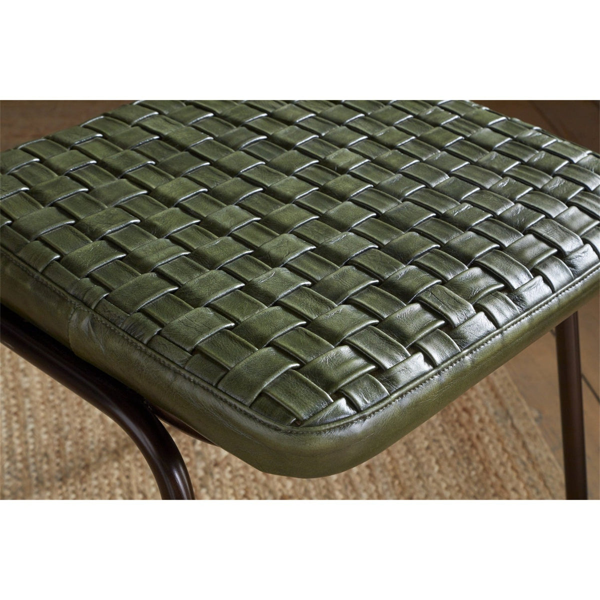 Amala Leather Weave & Iron Dining Chair - Rich Green