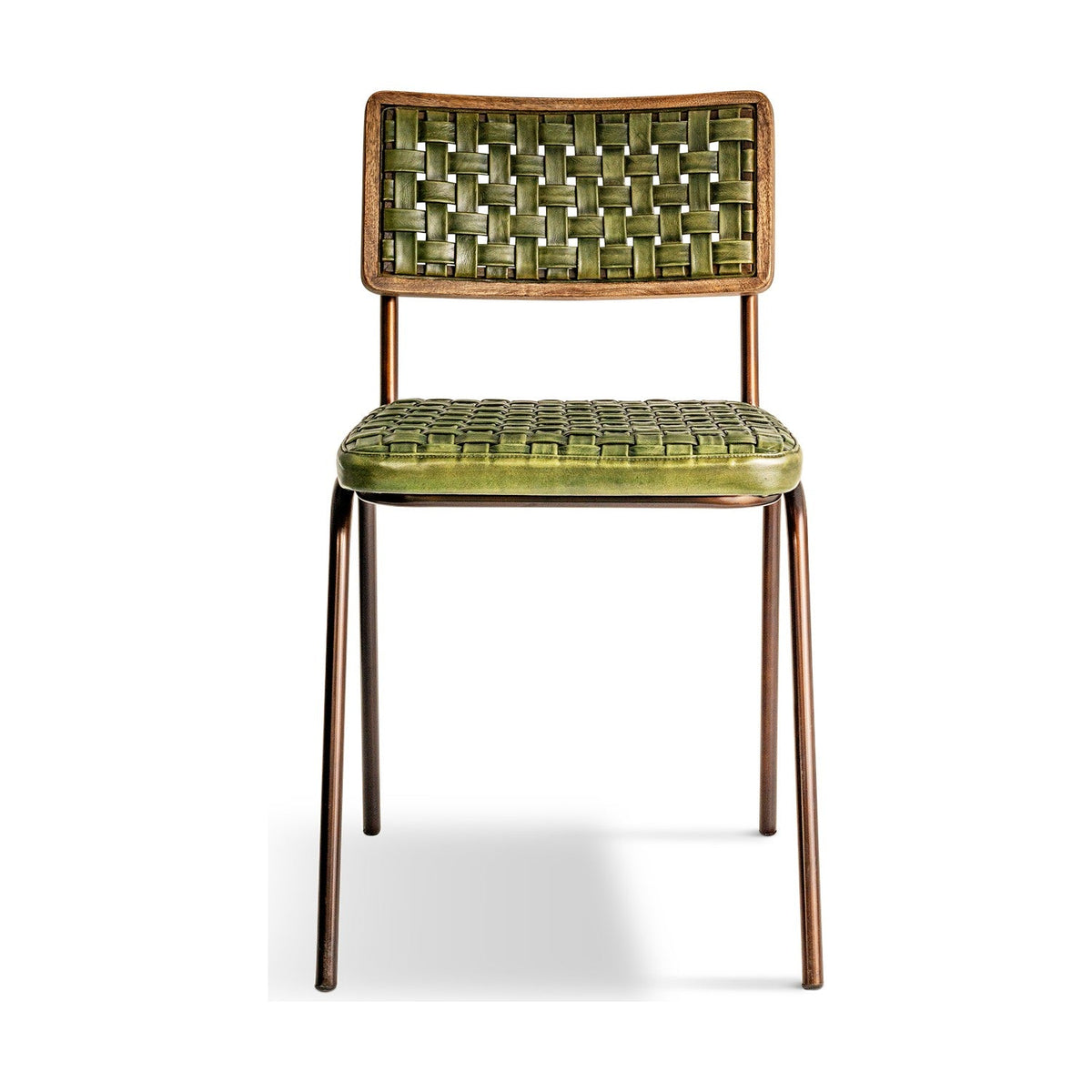 Amala Leather Weave & Iron Dining Chair - Rich Green