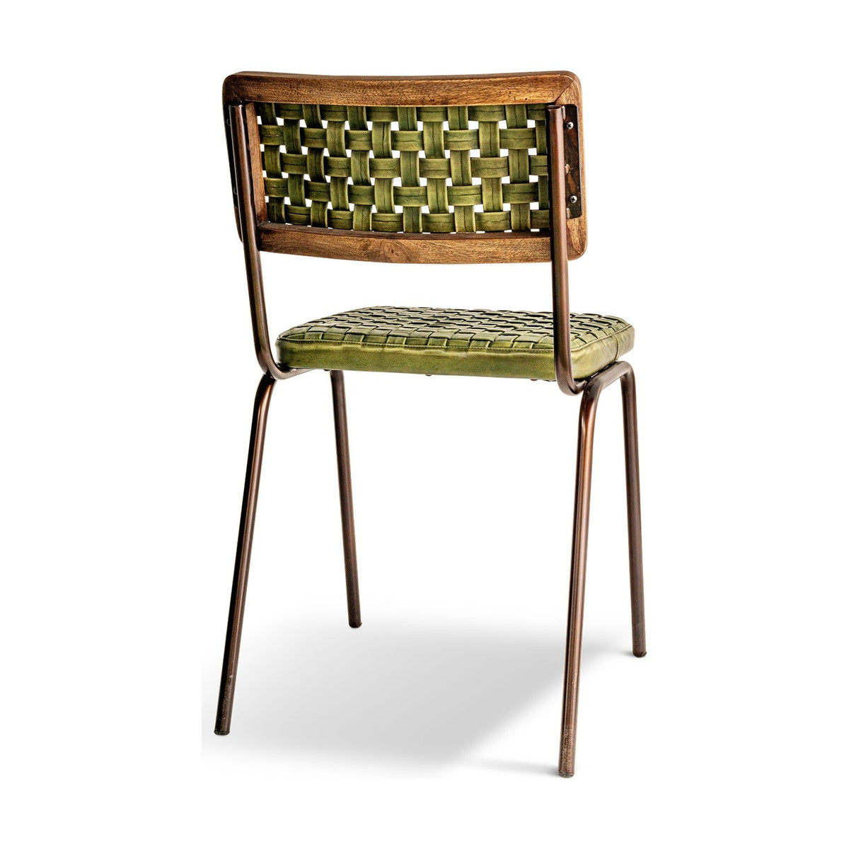 Amala Leather Weave & Iron Dining Chair - Rich Green