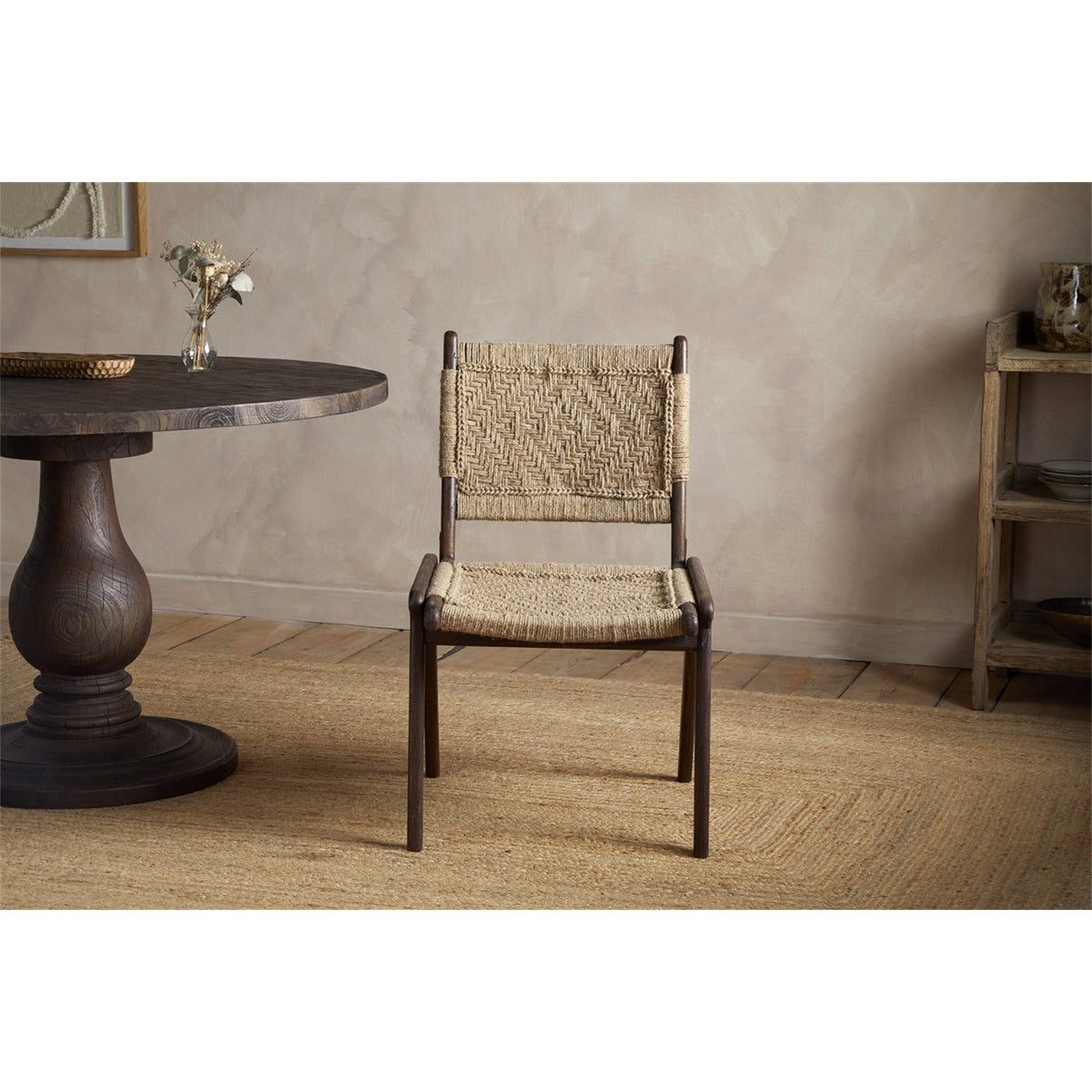 Vinay Jute & Wood Woven Dining Chair - Chocolate Brown