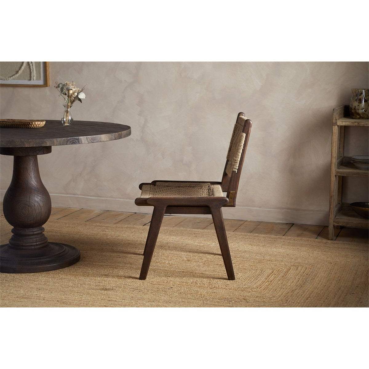 Vinay Jute & Wood Woven Dining Chair - Chocolate Brown