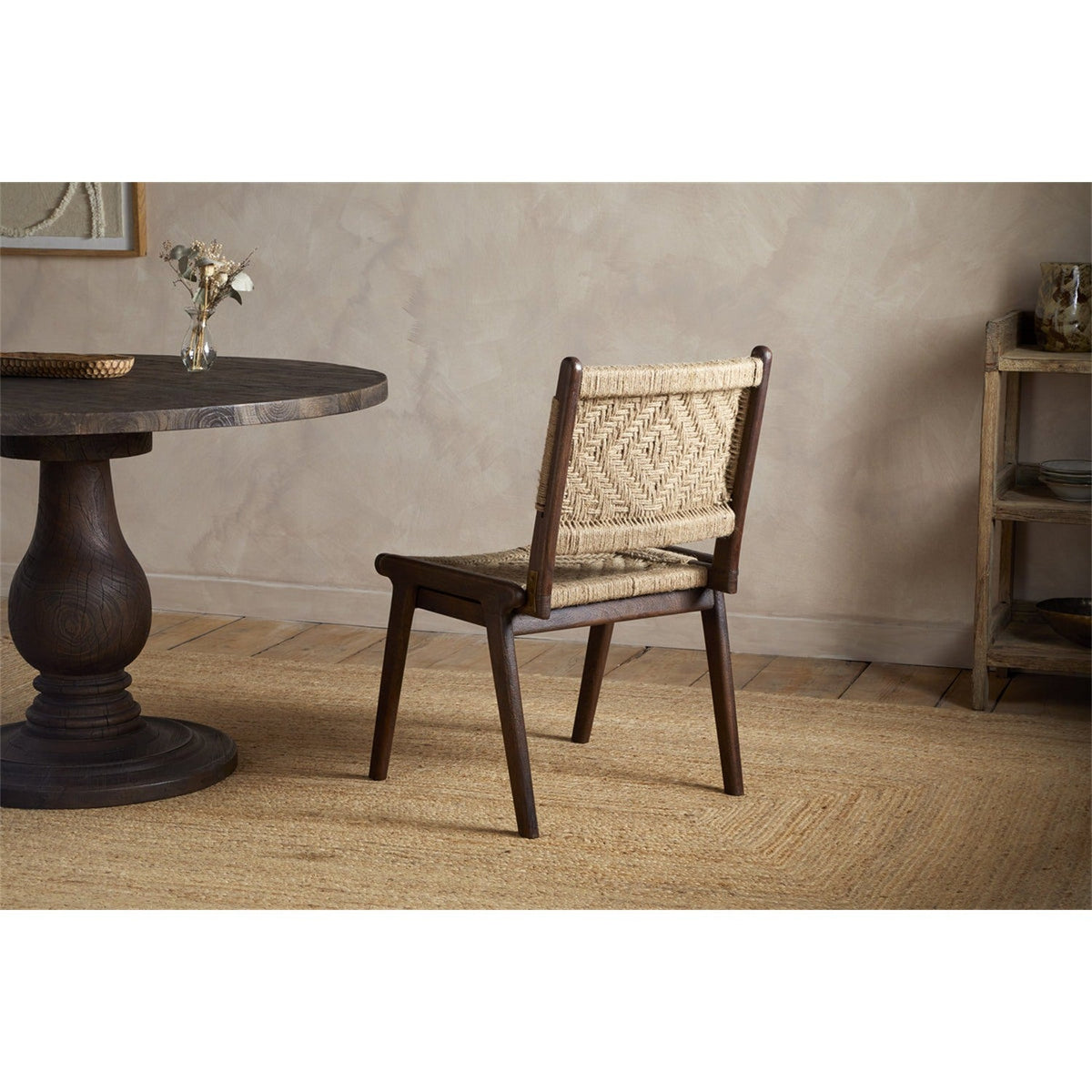 Vinay Jute & Wood Woven Dining Chair - Chocolate Brown