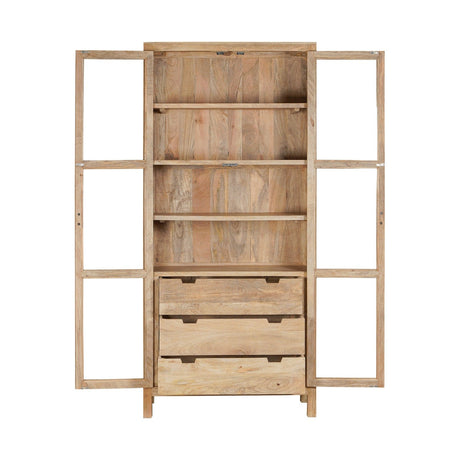 Artha Mango Wood & Glass Tall Display Cabinet - Natural